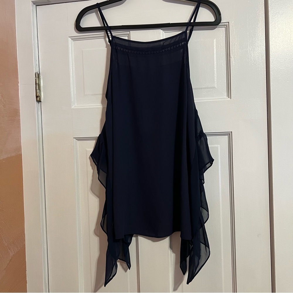 #150 BCBGENERATION NAVY BLUE FLOUNCY SPAGHETTI STRAP TOP SIZE M